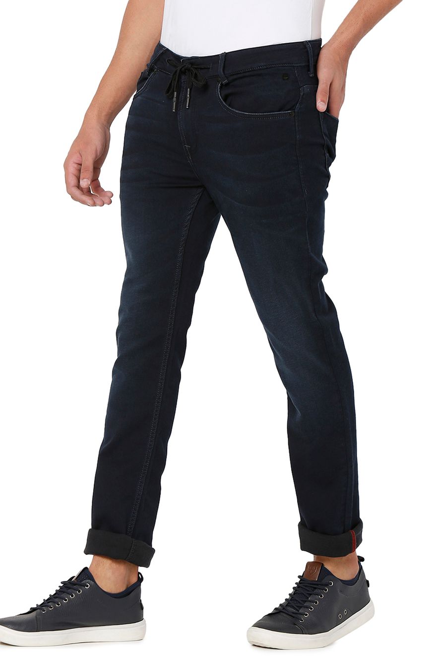 Blue Black Super Slim Fit Knitted Lightweight Stretch Jeans