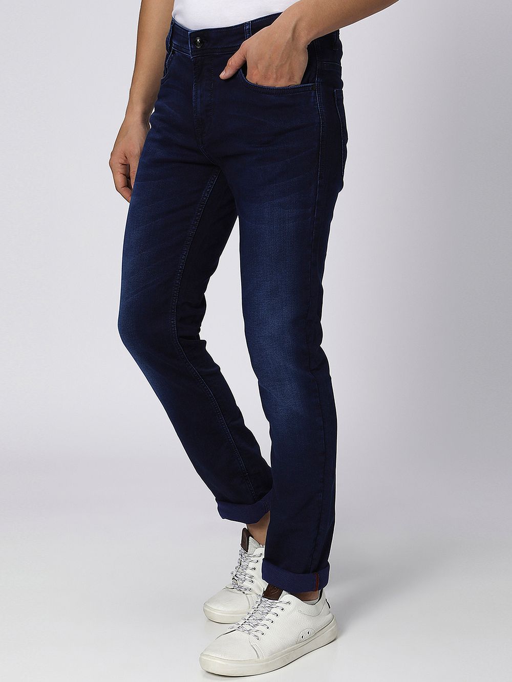 Dark Indigo Blue Narrow Fit Denim Deluxe Stretch Jeans