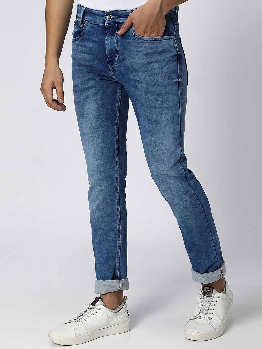 Mid Blue Narrow Fit Denim Deluxe Stretch Jeans