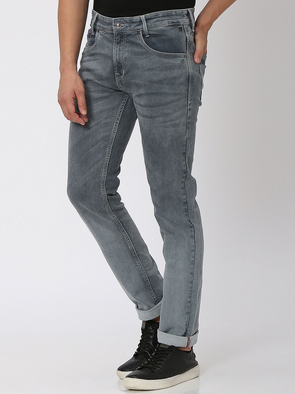 Grey Narrow Fit Denim Deluxe Stretch Jeans