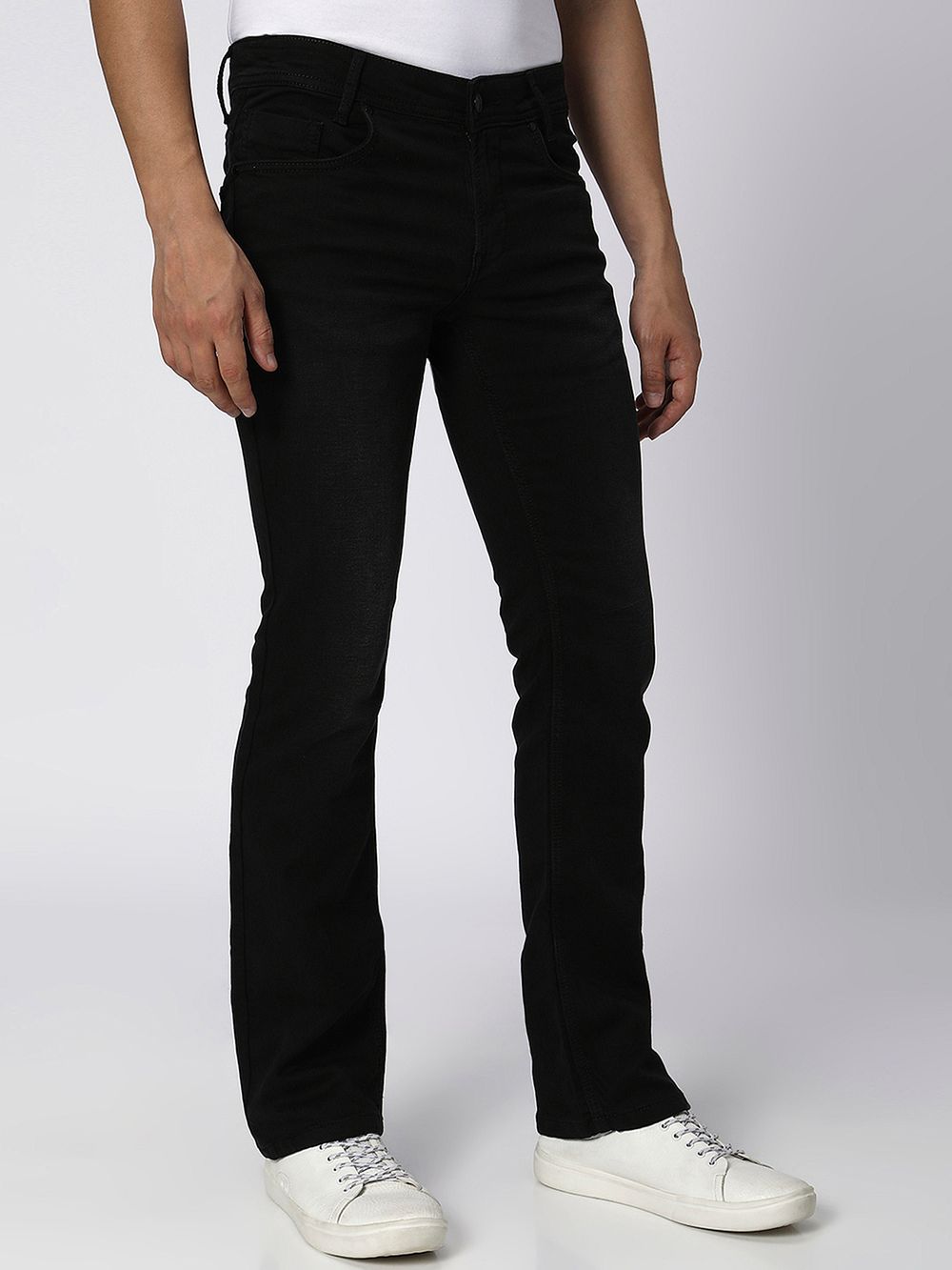 Black Bootcut Distressed Stretch Jeans