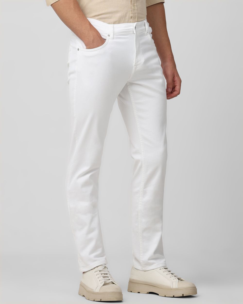 White Straight Fit Denim Deluxe Stretch Jeans