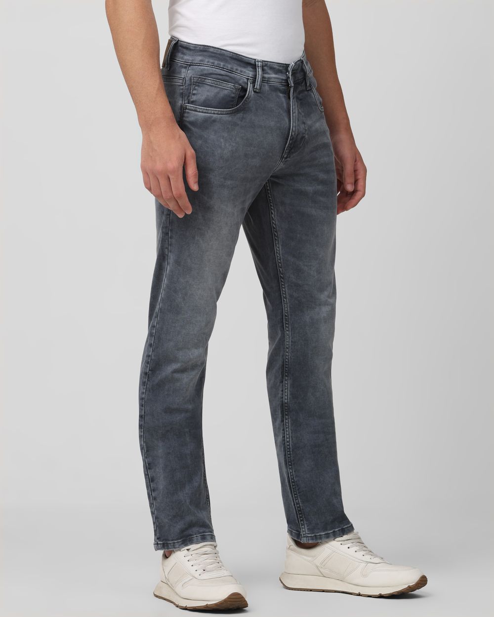 Grey Straight Fit Denim Deluxe Stretch Jeans