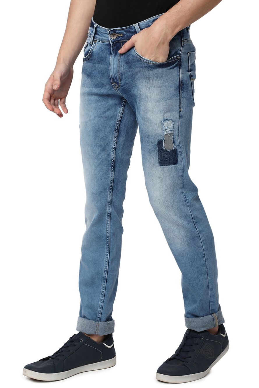 Light Blue Super Slim Fit Distressed Stretch Jeans