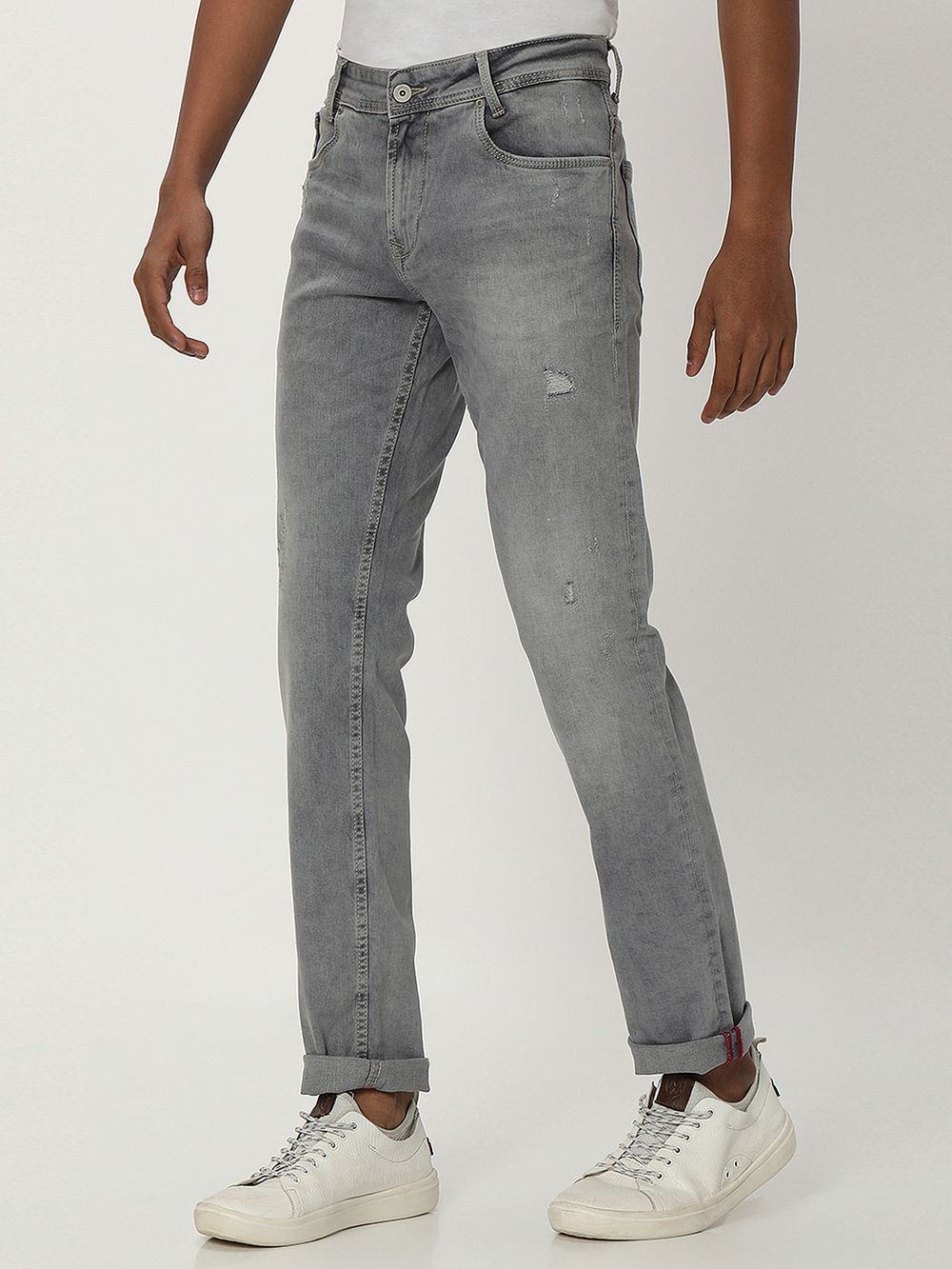 Grey Super Slim Fit Distressed Stretch Jeans