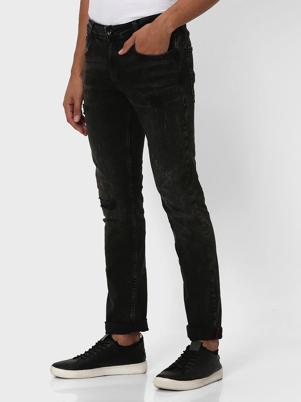 Black Super Slim Fit Distressed Stretch Jeans