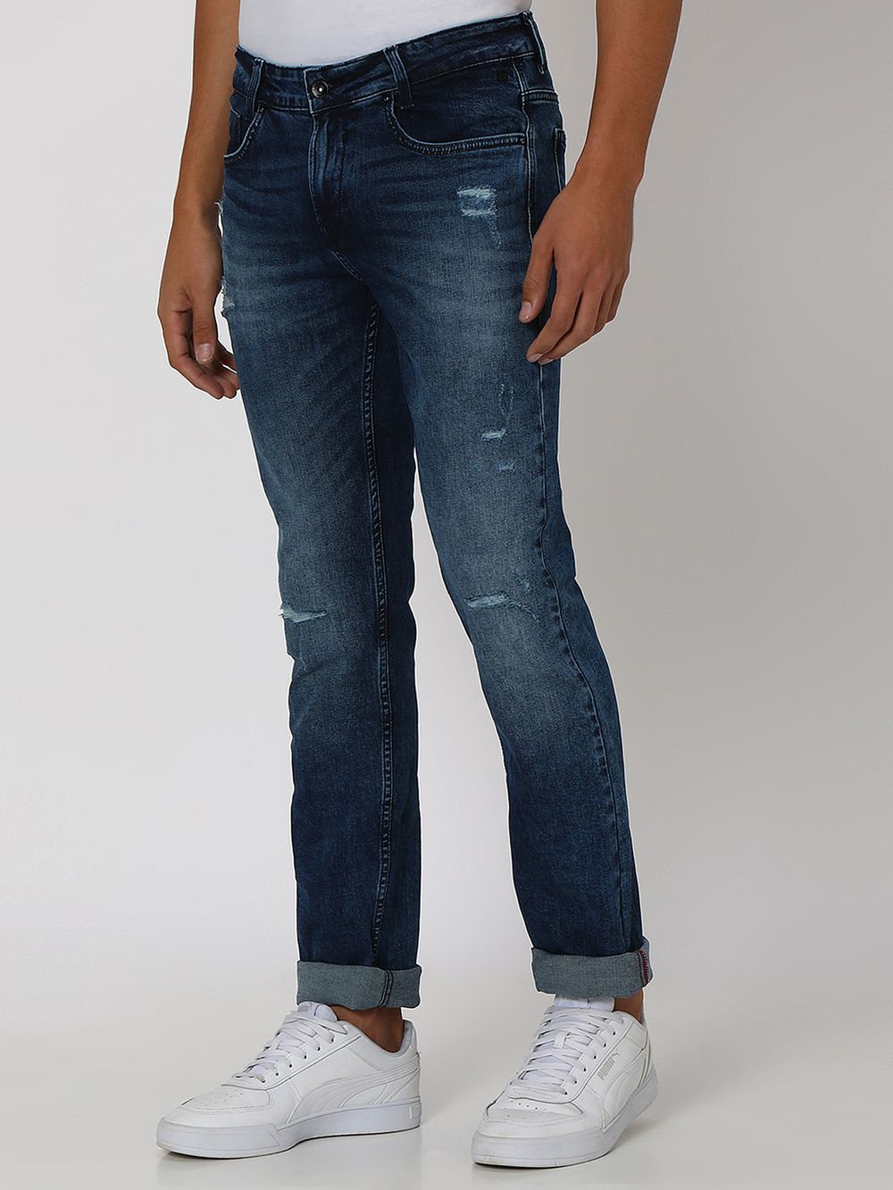 Indigo Blue Super Slim Fit Distressed Stretch Jeans