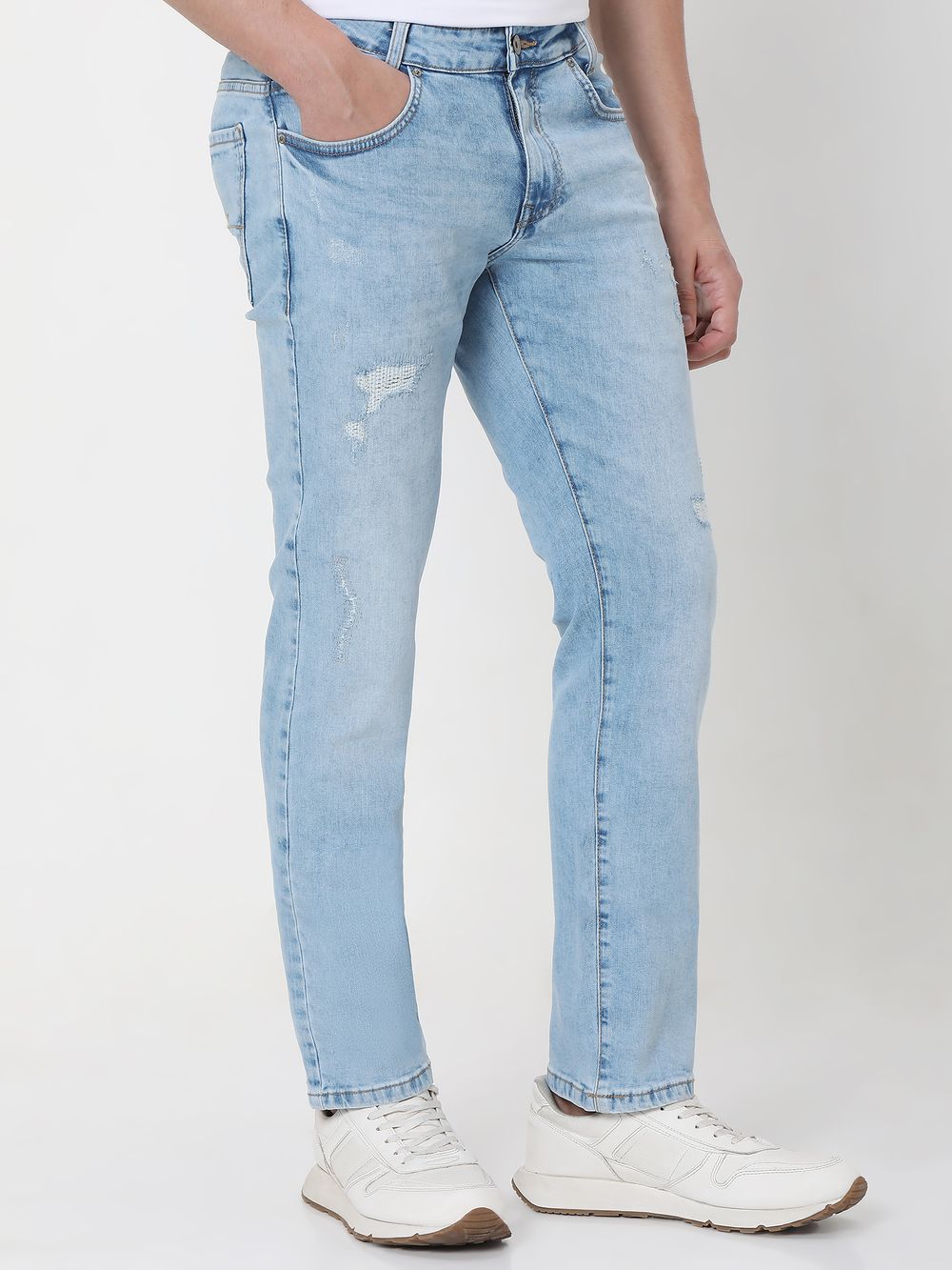 Light Blue Super Slim Fit Distressed Stretch Jeans