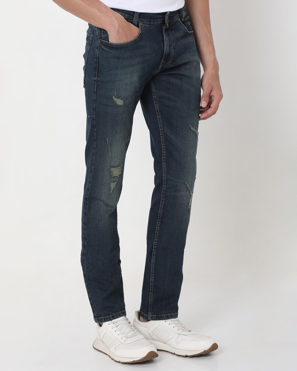 Tinted Super Slim Fit Distressed Stretch Jeans