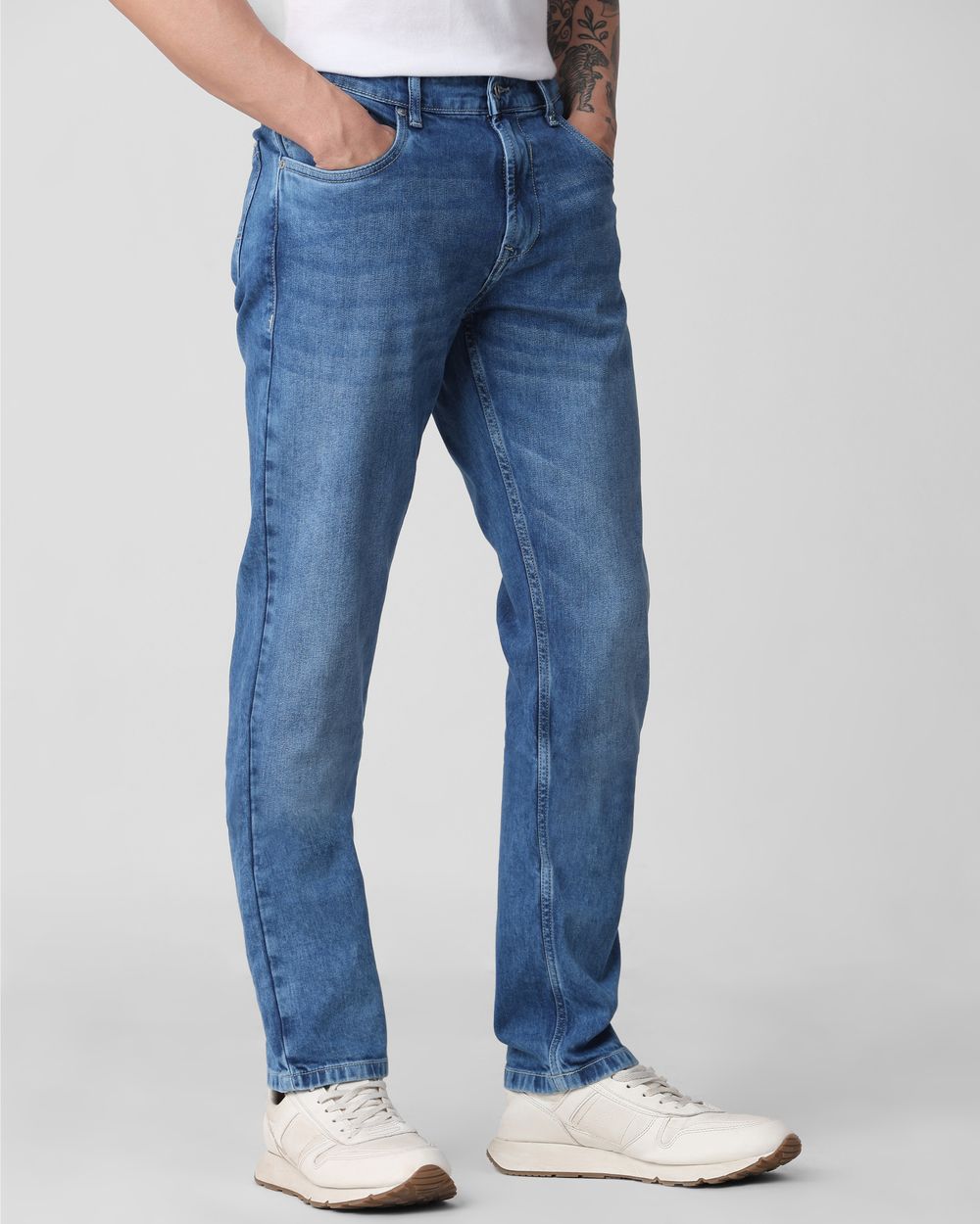 Mid Blue Straight Fit Originals Stretch Jeans