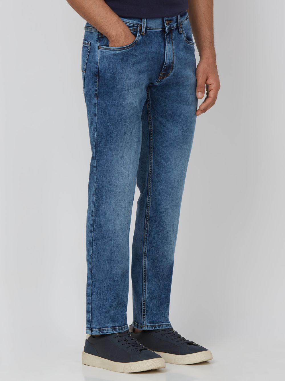 Mid Blue Straight Fit Originals Stretch Jeans
