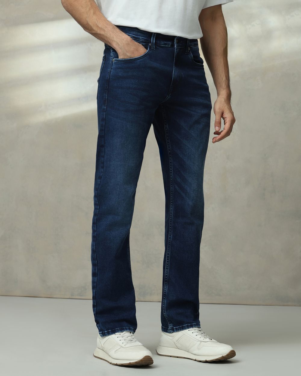 Dark Indigo Blue Relaxed Straight Fit Jeans