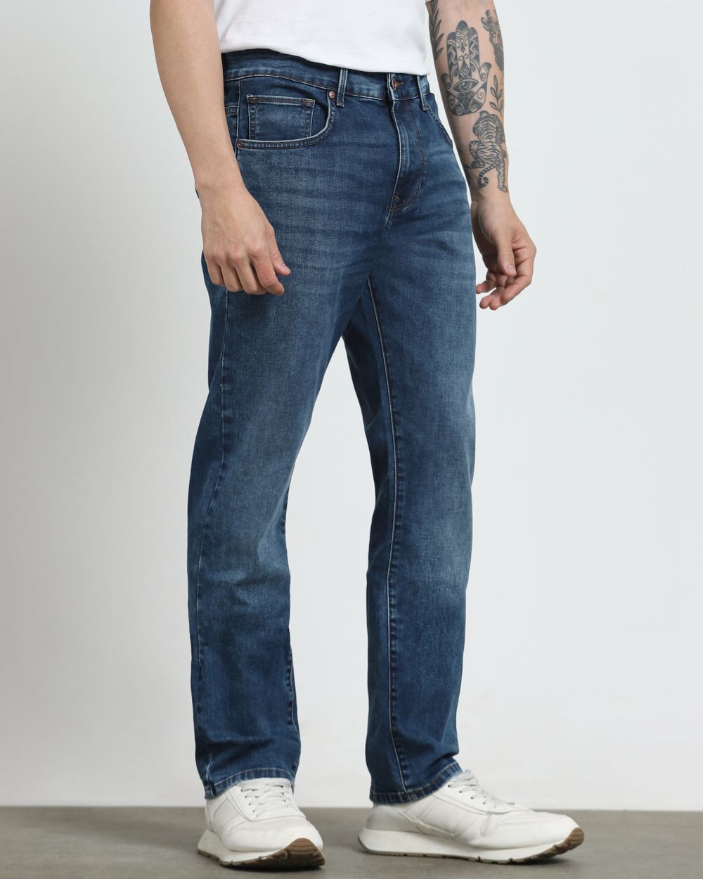 Dark Indigo Blue Relaxed Straight Fit Jeans