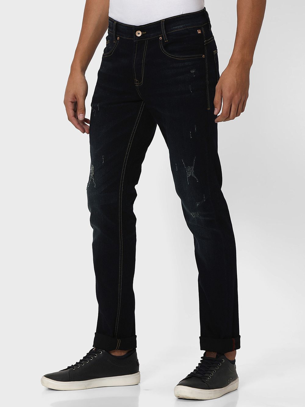 Deep Indigo Blue Super Slim Fit Distressed Stretch Jeans