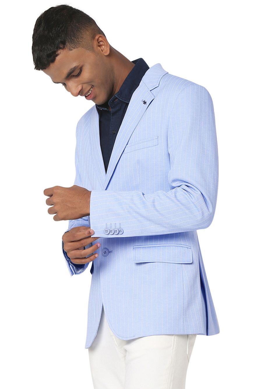Light Blue Stripe Slim Fit Blazer