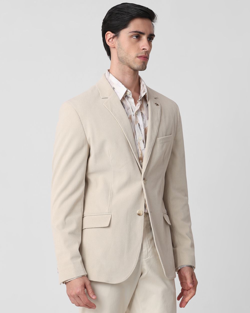 Beige Corduroy Slim Fit Blazer