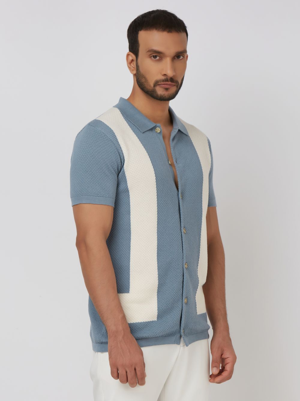 Blue Grey Flatknit Slim Fit Polo T-Shirt