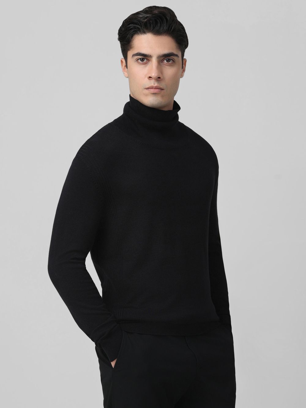 Black Turtle Neck Plain Slim Fit Sweater