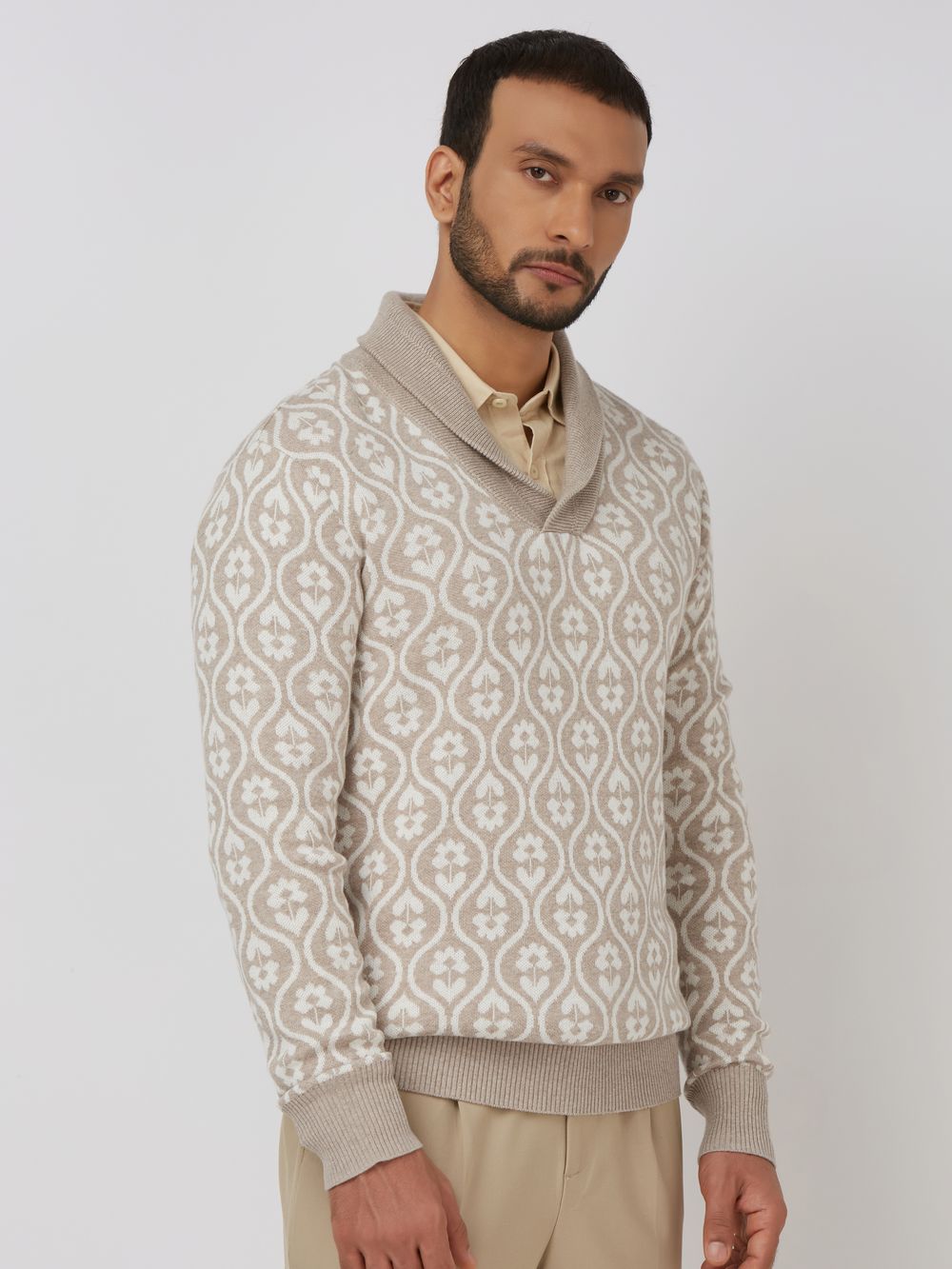 Stone Jacquard Slim Fit Sweater