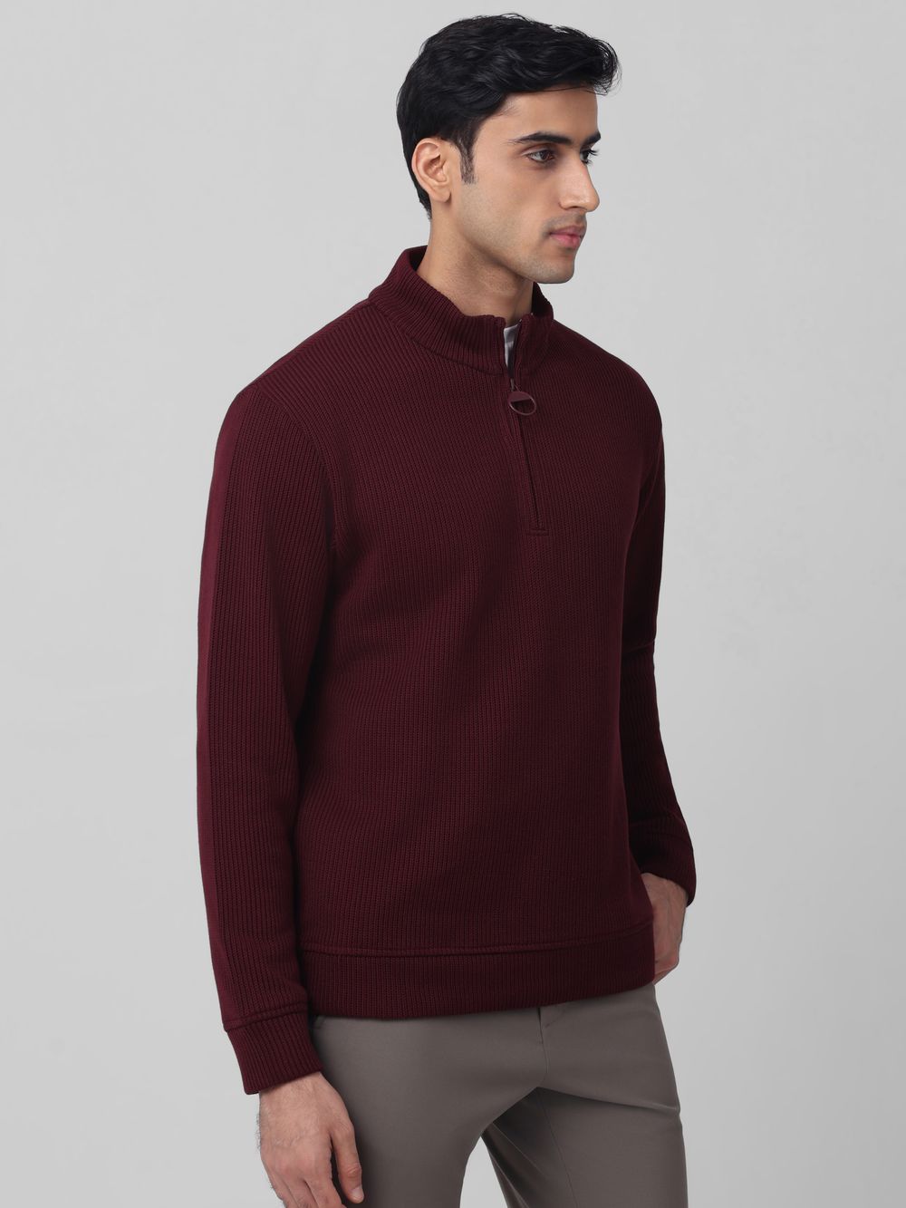 Funnel Neck Plain Slim Fit Sweater