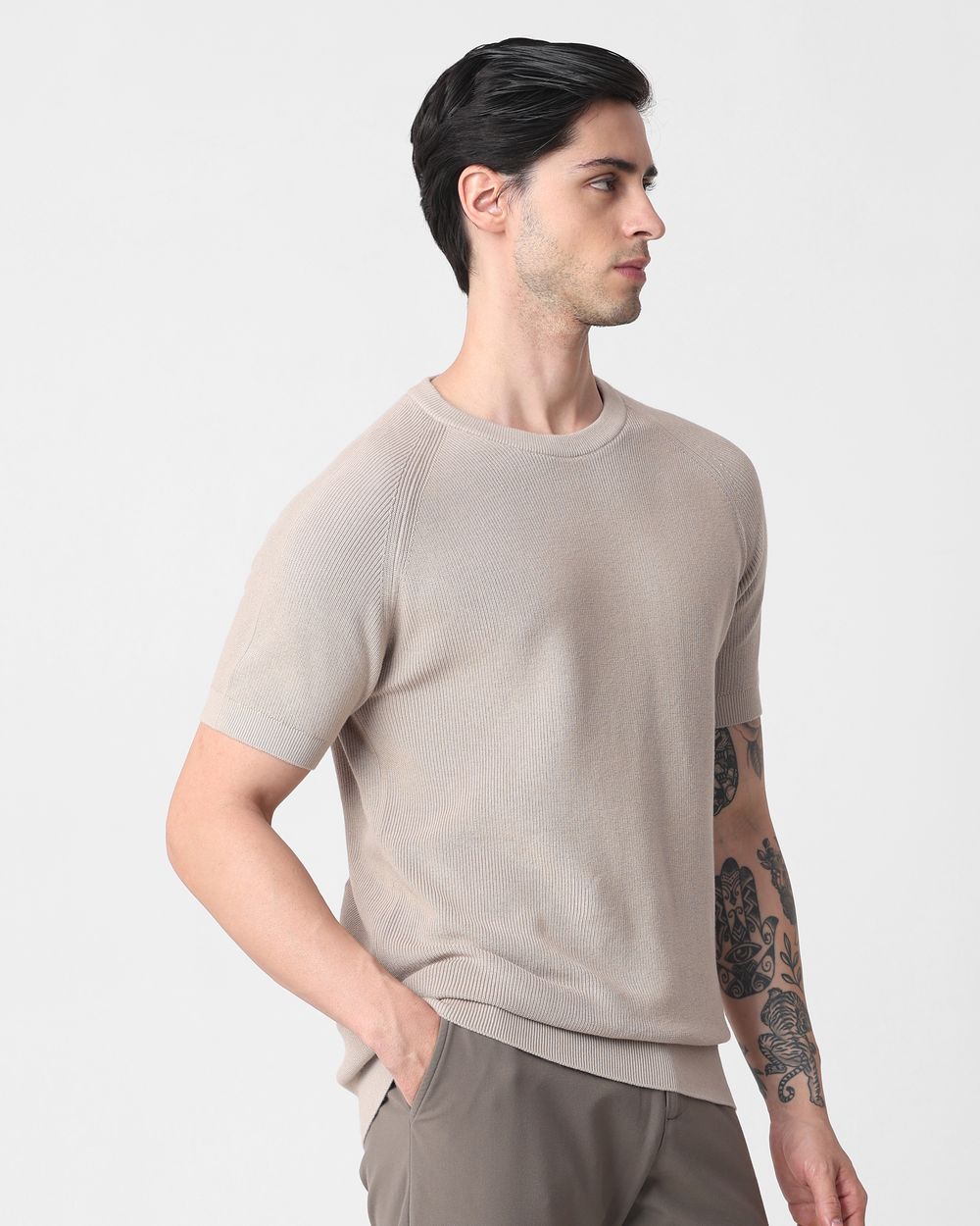 Stone Textured Slim Fit Flatknit Tee