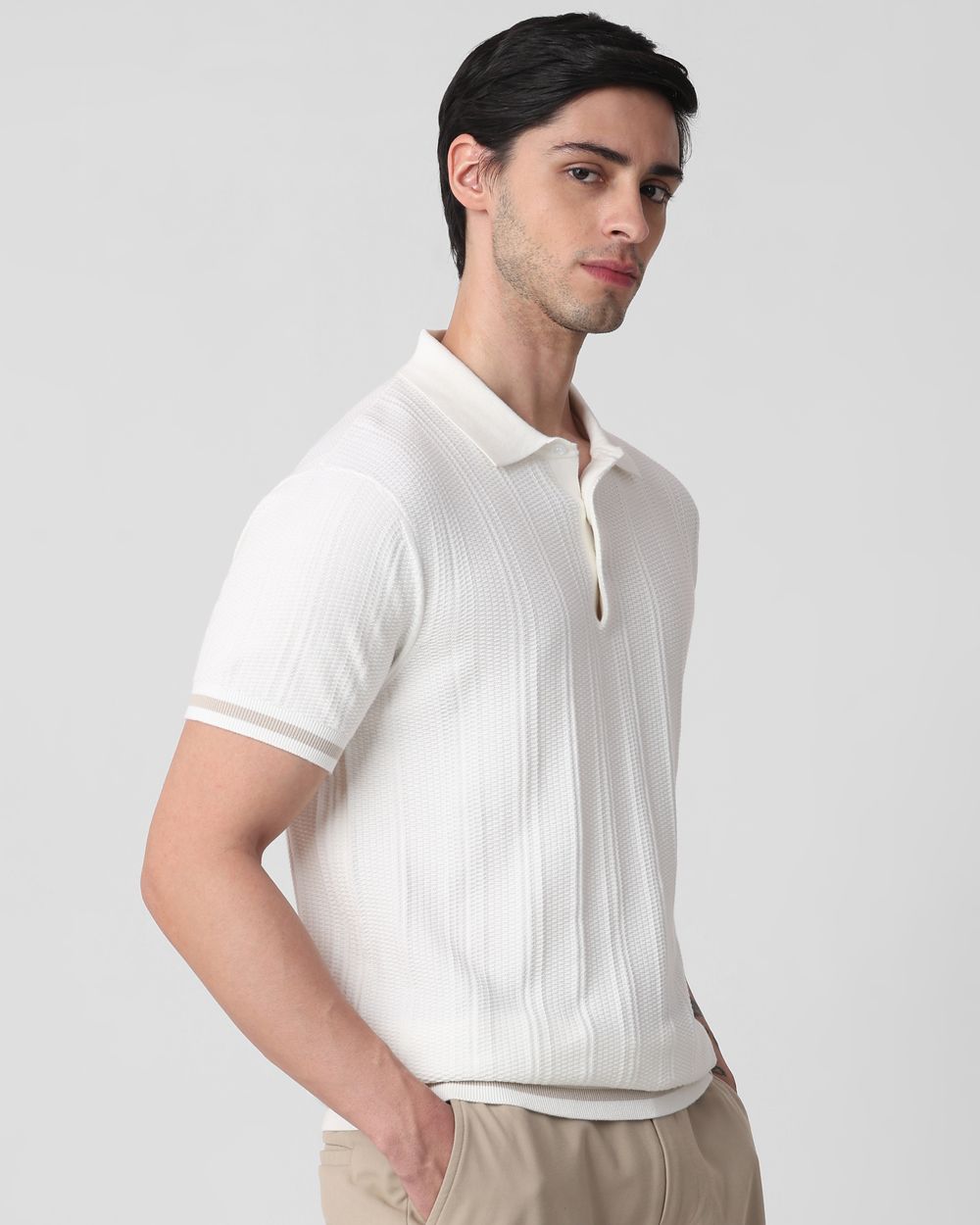 White Flatknit Slim Fit Polo