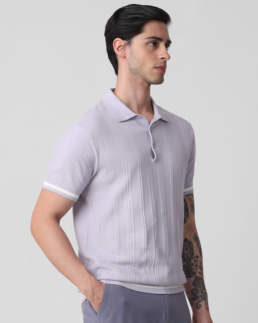 Lilac Flatknit Slim Fit Polo