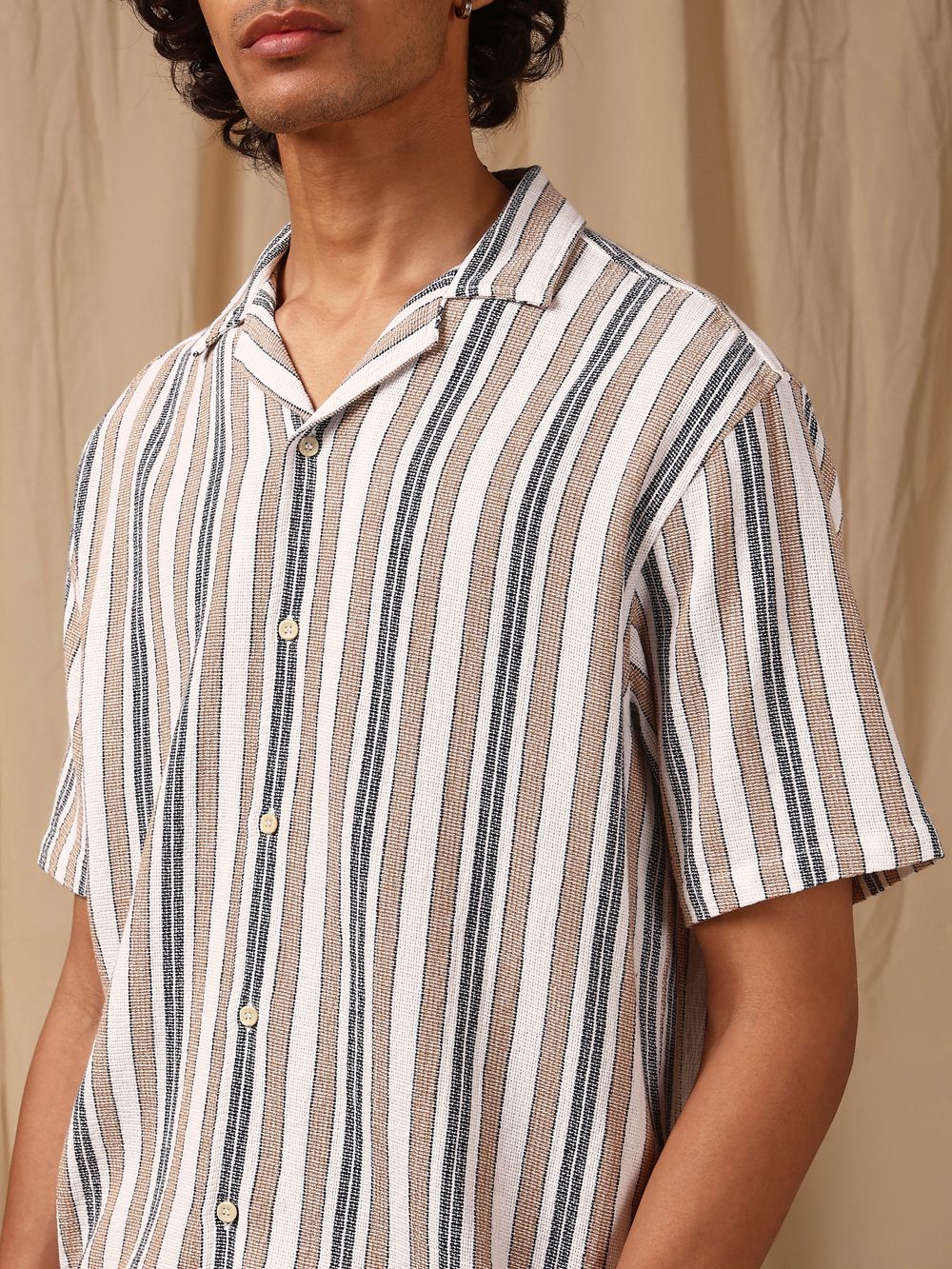 Brown Stripe Loose Fit Casual Shirt