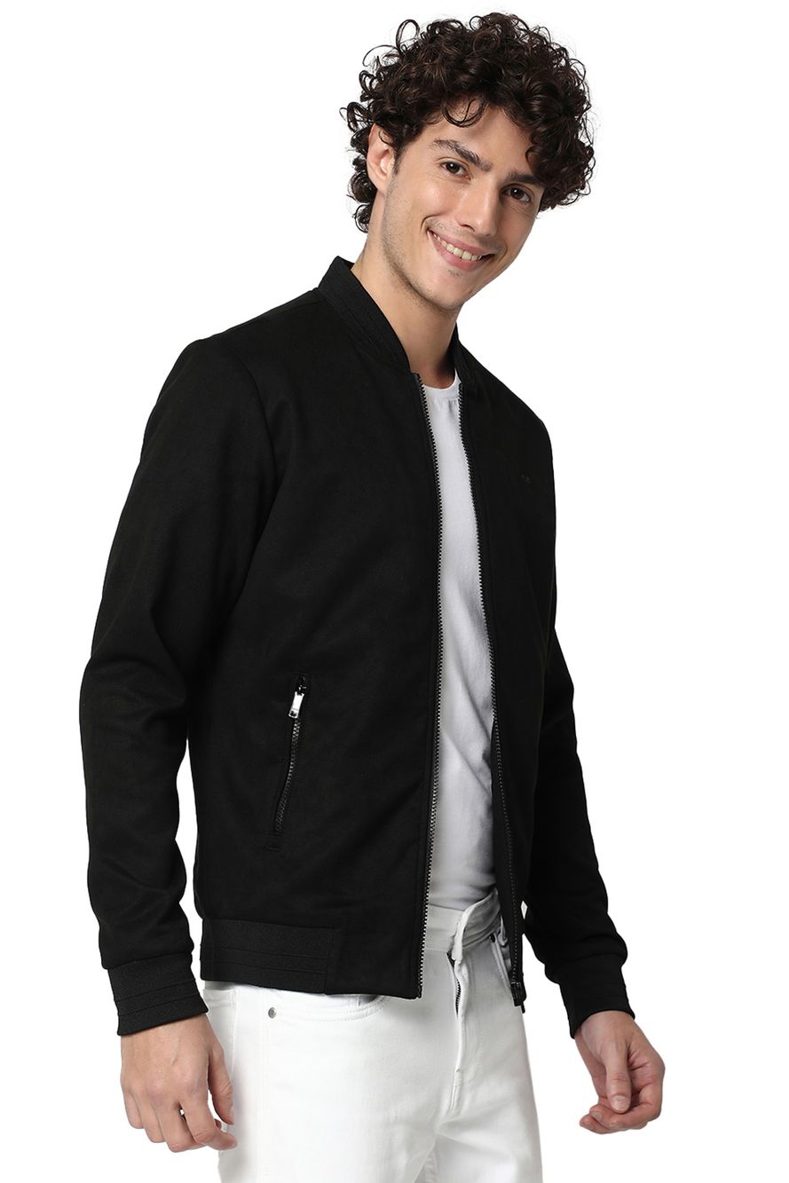 Suede Bomber Jacket With Printed Lining