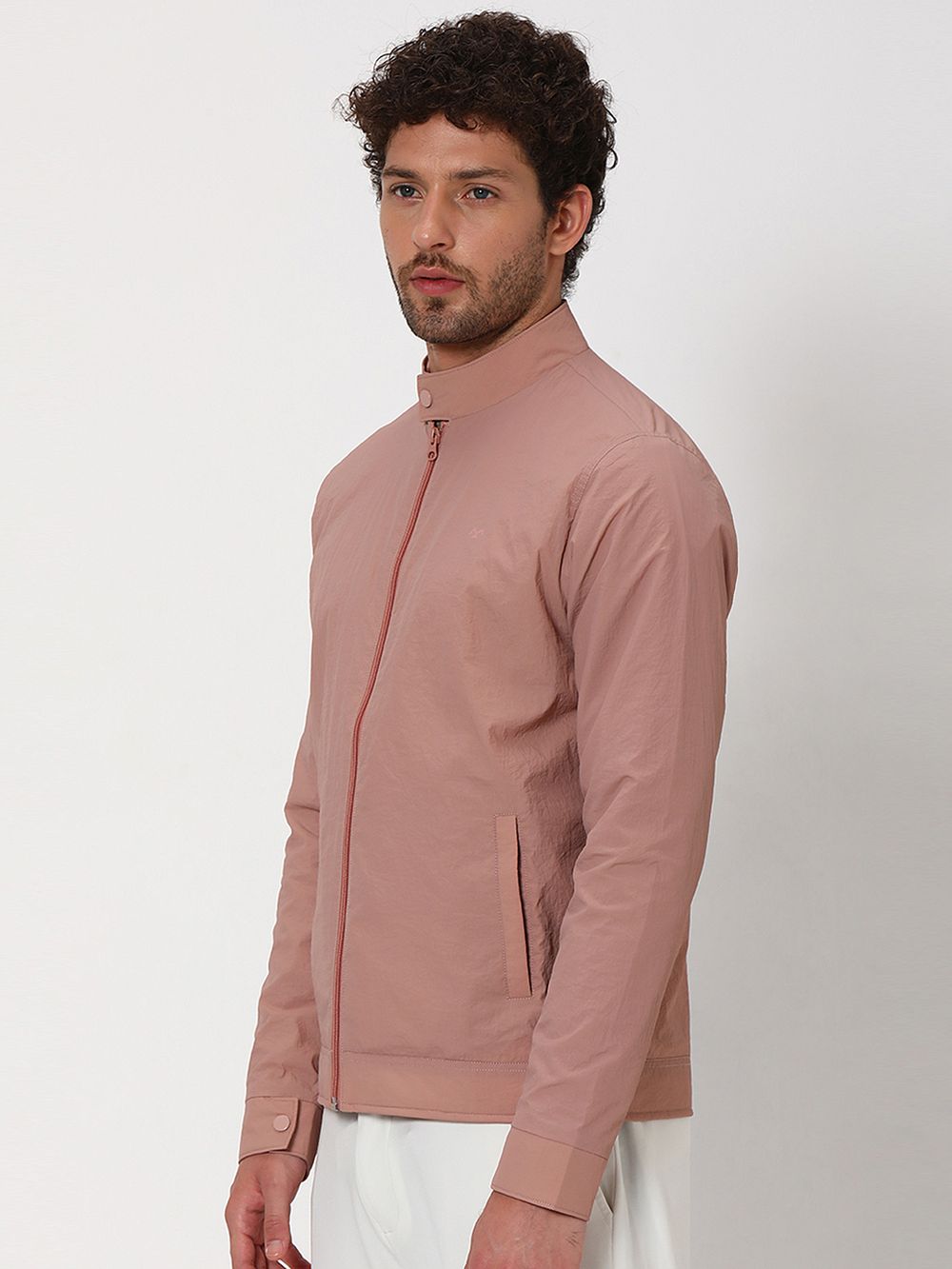 Pink Textured Slim Fit Jacket