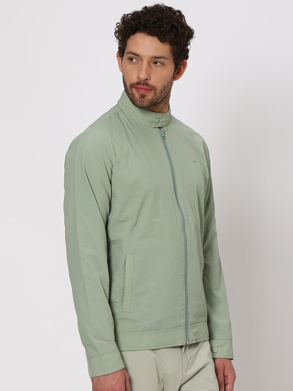 Light Green Textured Slim Fit Jacket