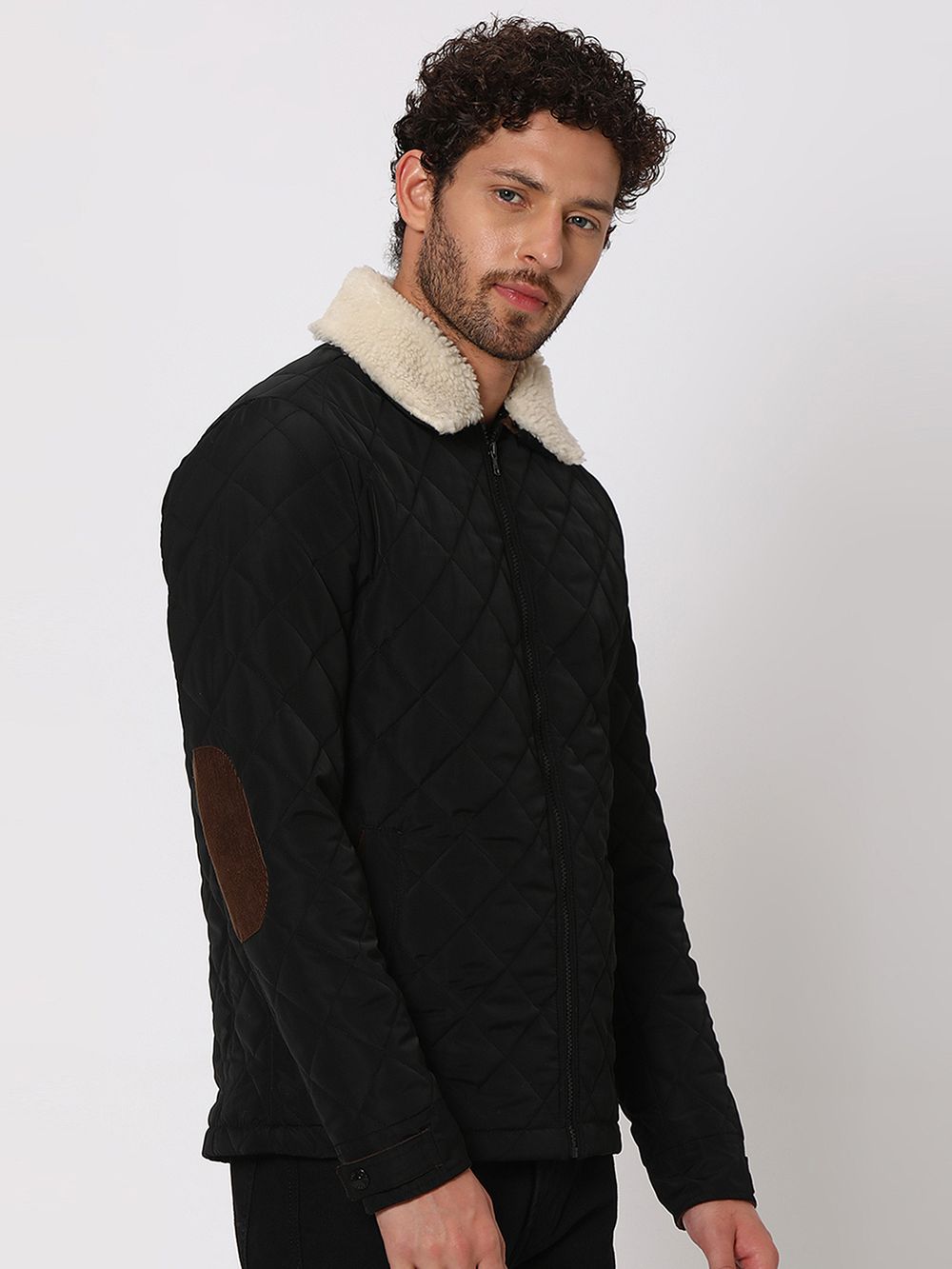 Black Quilted Sherpa Collar Jacket