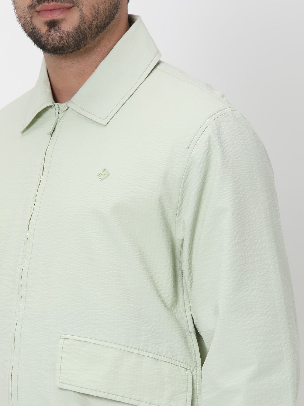 Light Green Seersucker Slim Fit Jacket