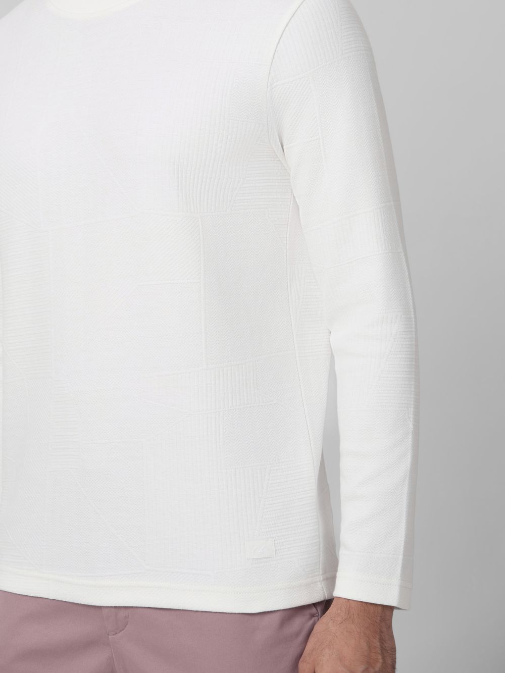 Buy Off White Textured Plain Long Sleeve T shirt Online at Muftijeans