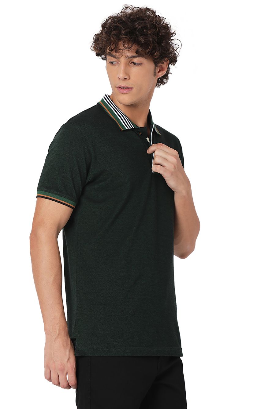 Green Contrast Collar Polo