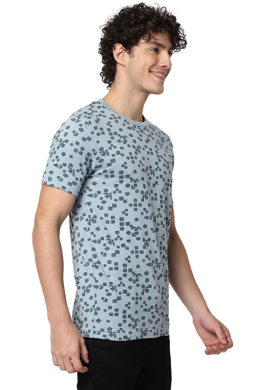 Grey Geometric Print T-Shirt