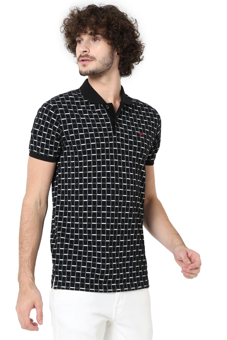 Black Geometric Print Polo