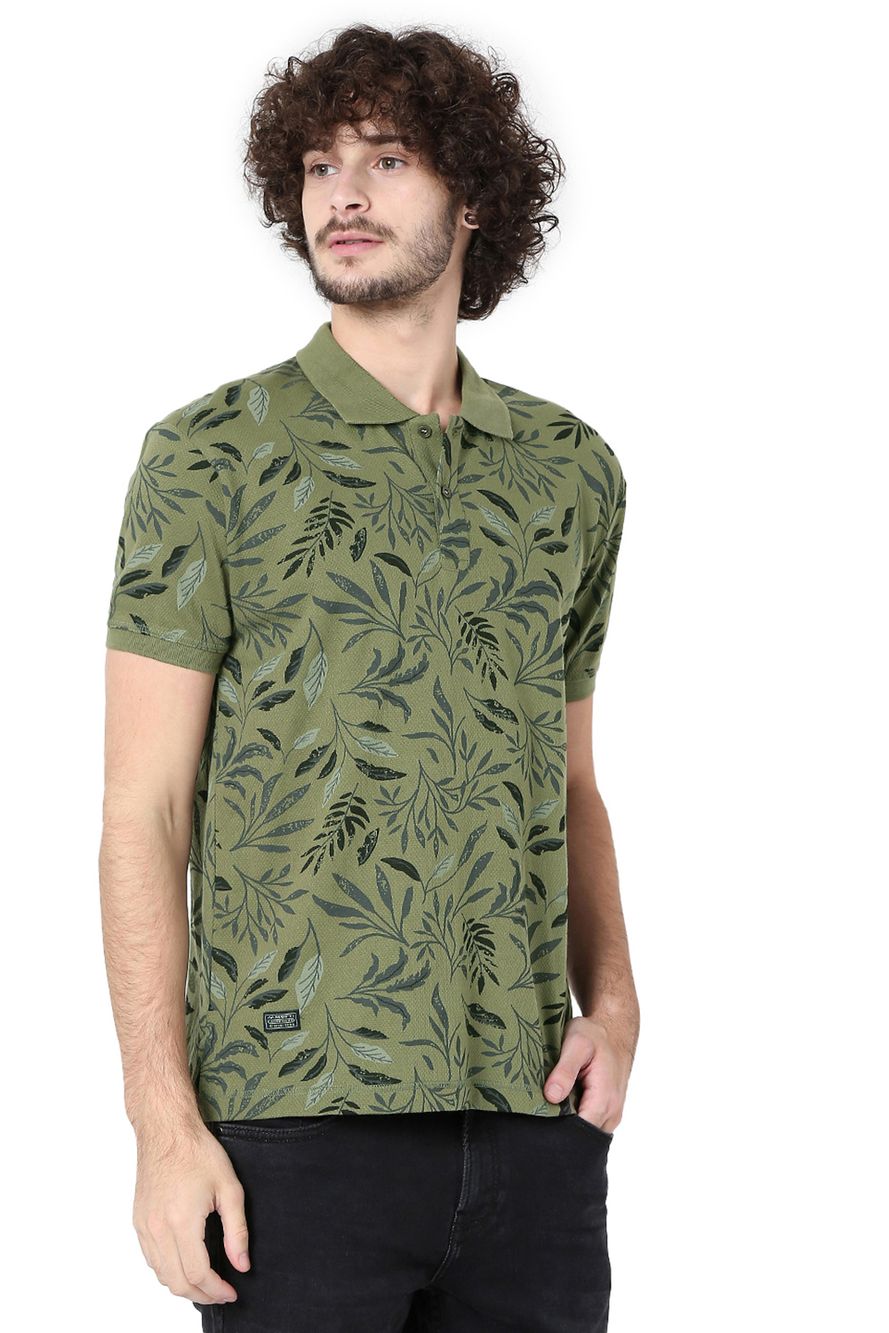 Olive Leaf Print Polo