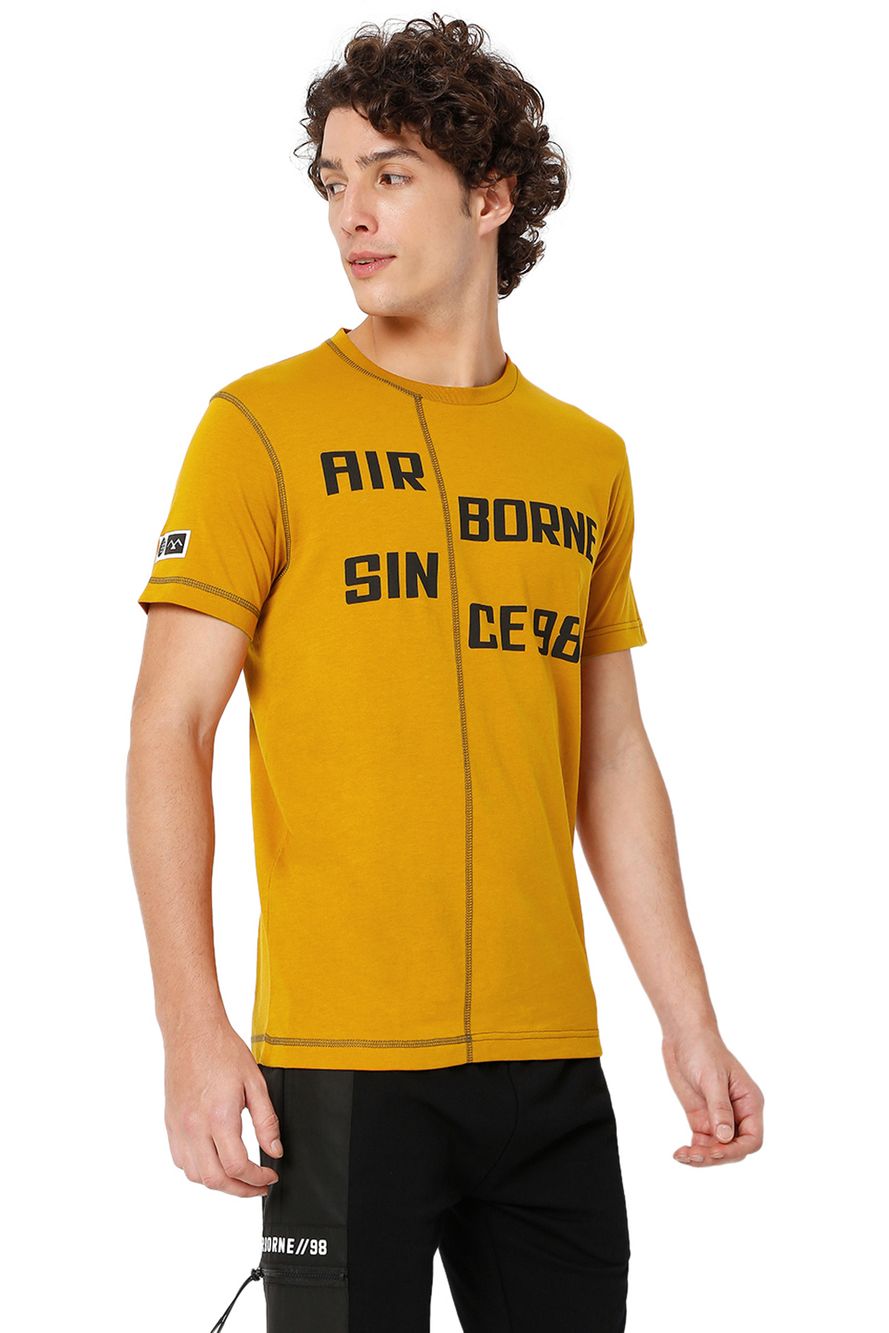 Mustard Text Knitted Jersey Graphic T-Shirt