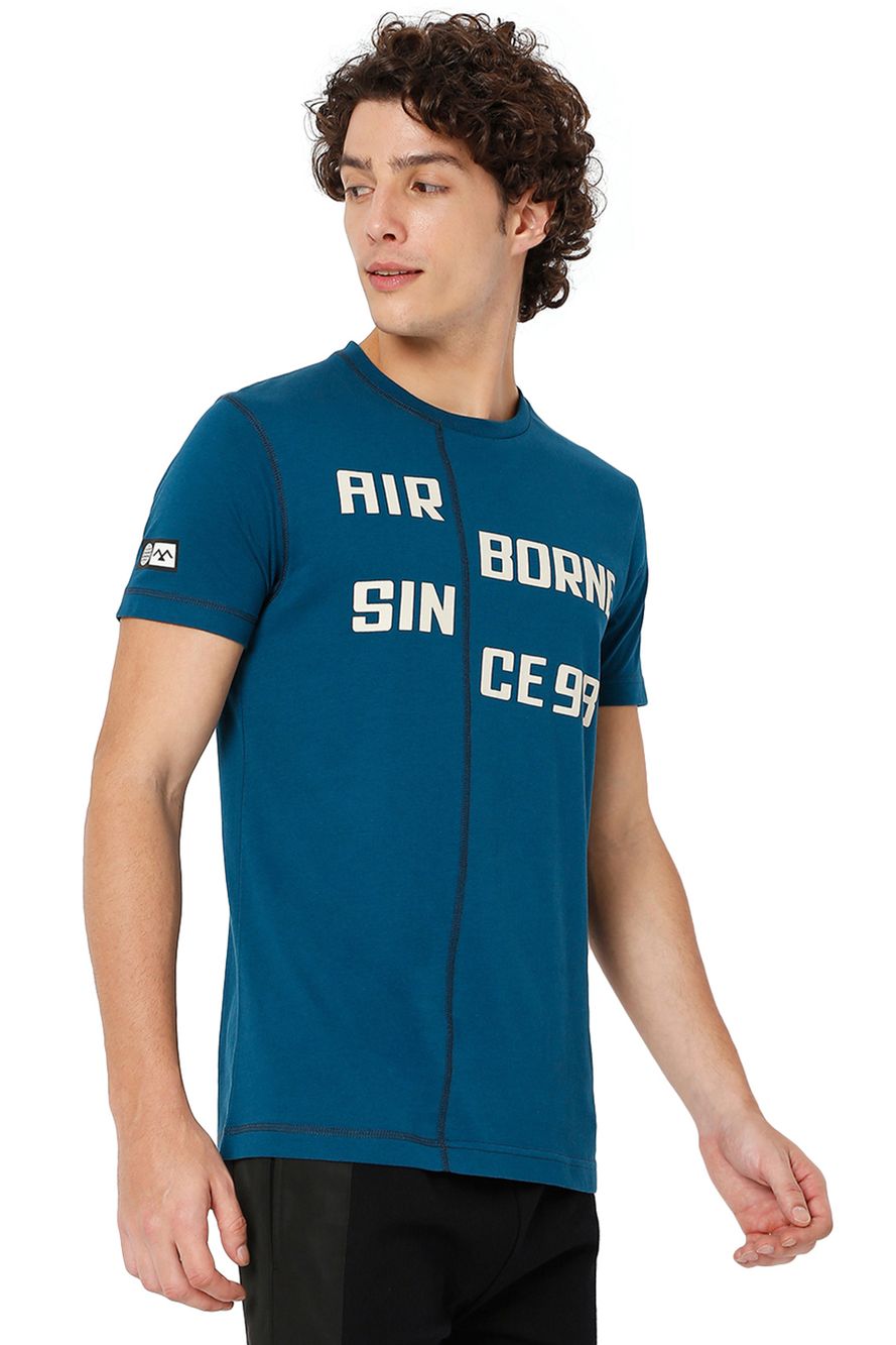 Teal Text Knitted Jersey Graphic T-Shirt