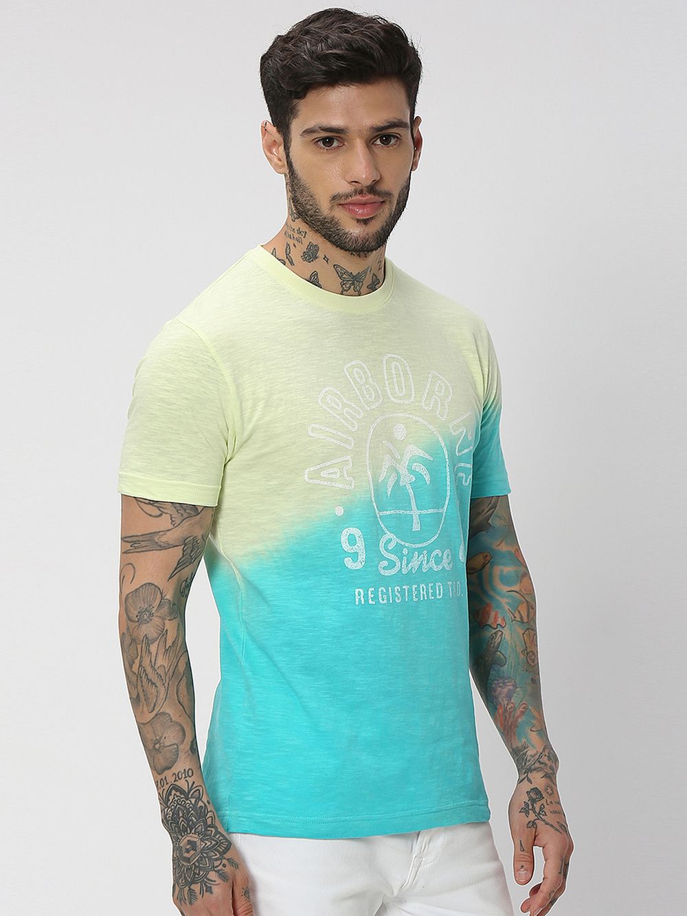 Turquoise Slub Jersey Graphic Tee