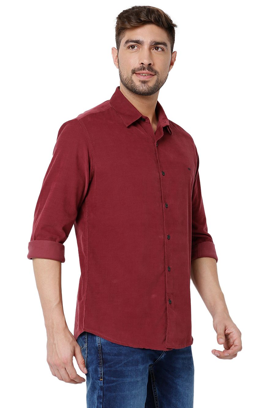 Maroon Textured Slim Fit Casual Shirt