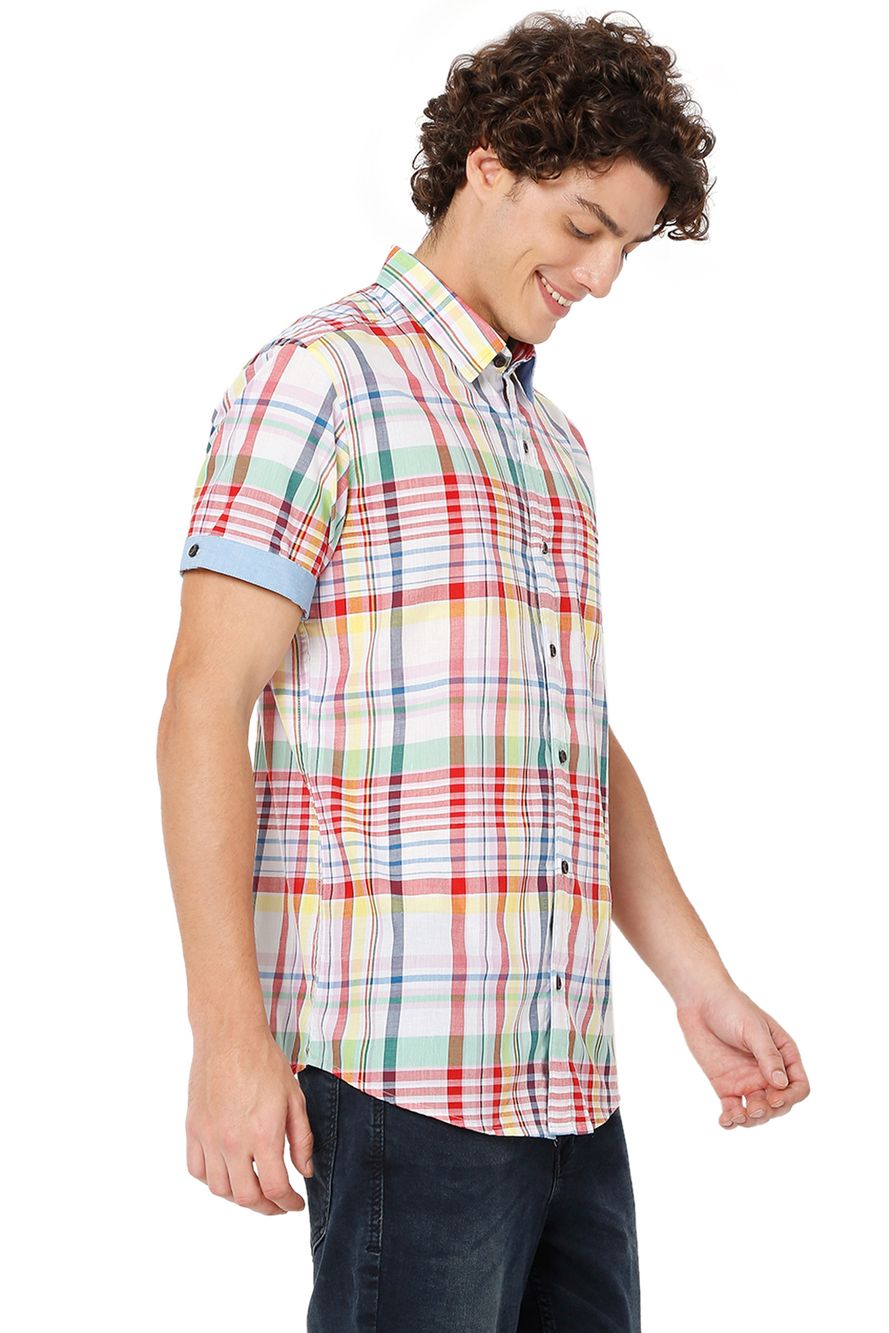 White & Multi Madras Check Shirt