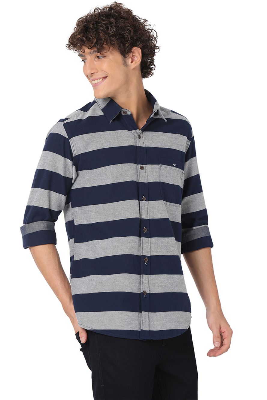 Navy & Grey Stripe Slim Fit Casual Shirt