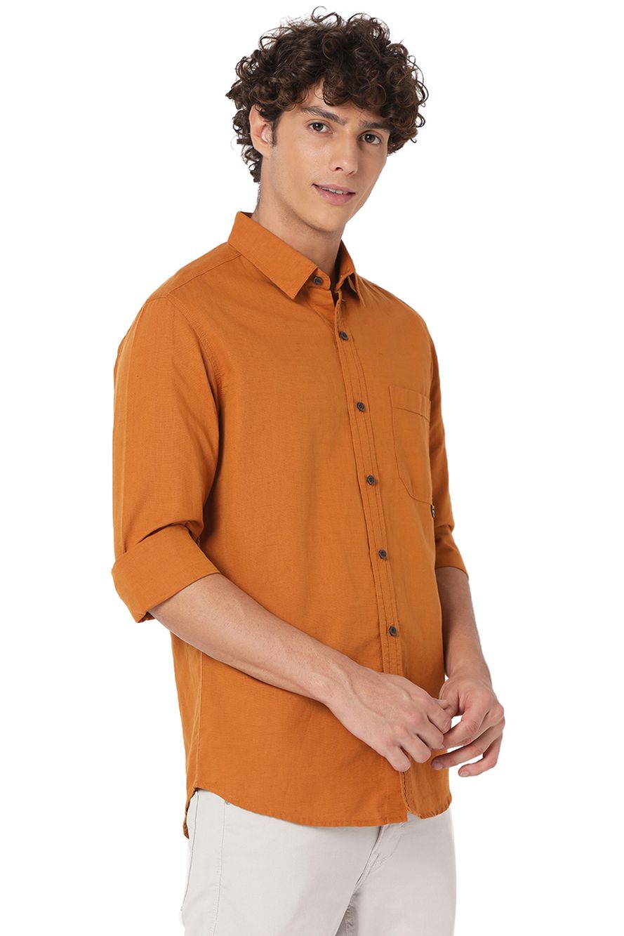 Mustard Slim Fit Cotton Linen Shirt