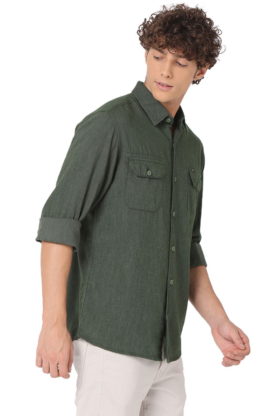 Green Slim Fit Flannel Shirt