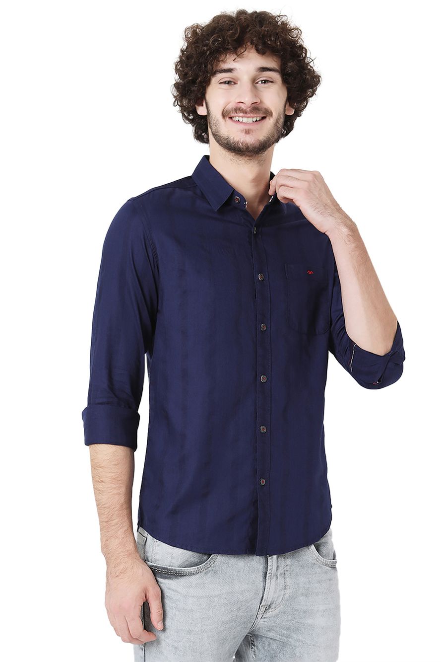 Navy Dobby Slim Fit Casual Shirt