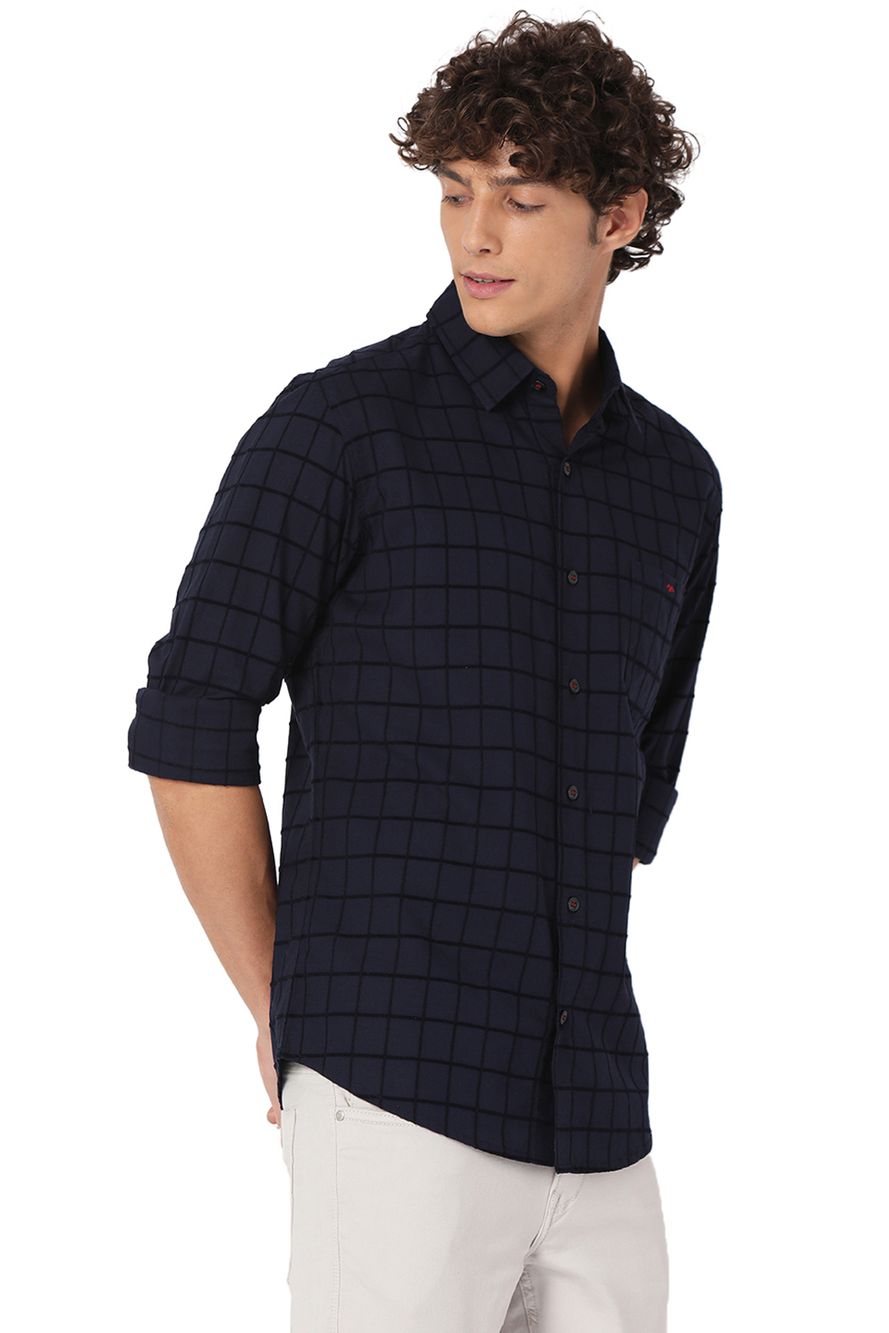 Navy Dobby Slim Fit Casual Shirt