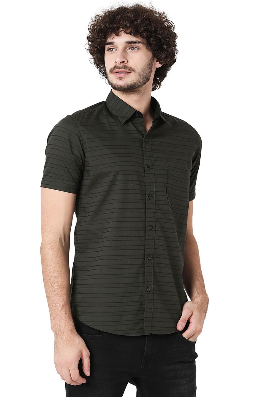 Olive Dobby Slim Fit Casual Shirt