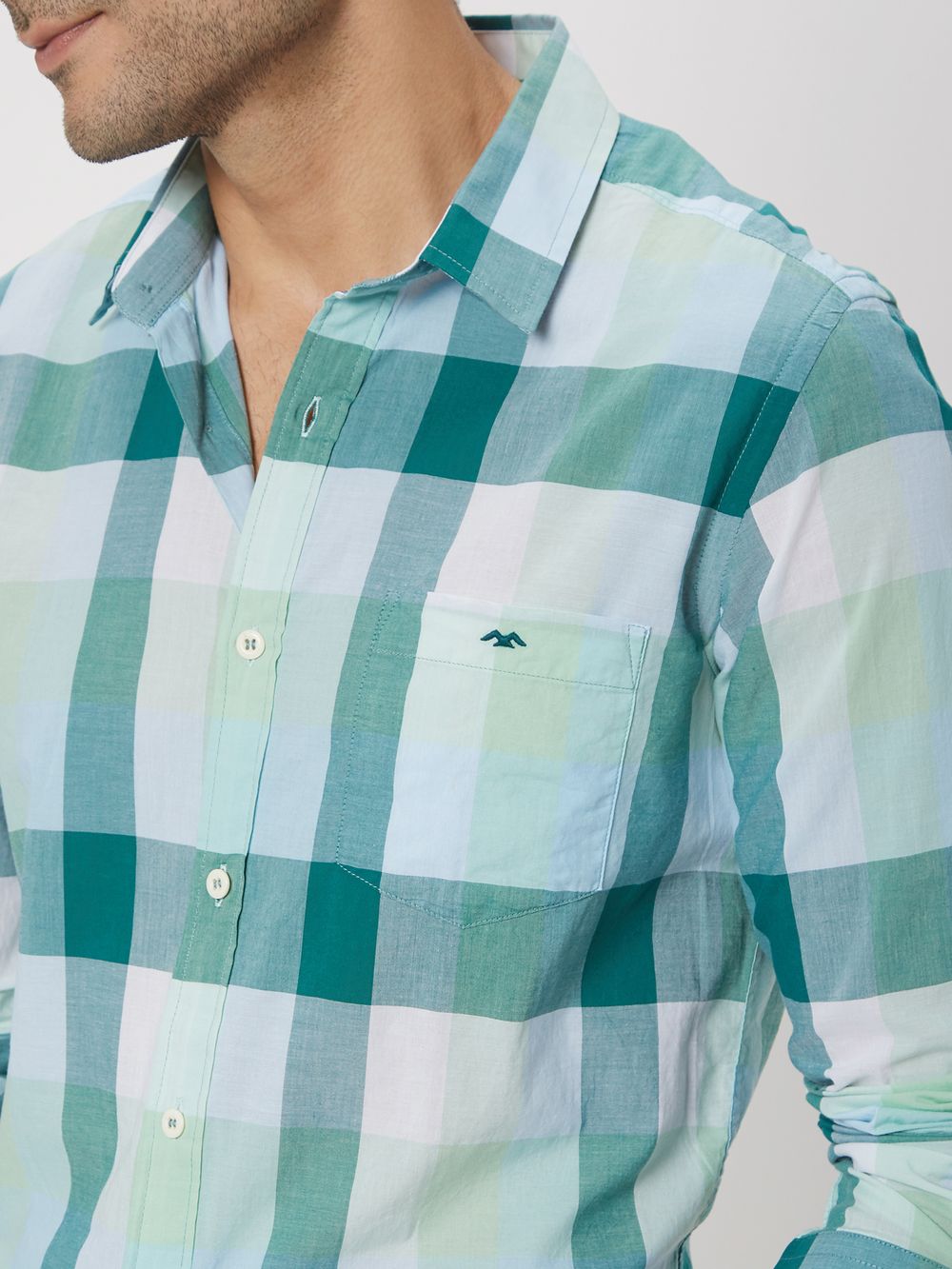 Light Green Check Slim Fit Casual Shirt